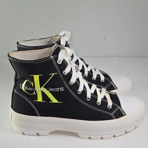 Calvin Klein Platform Canvas Sneakers/Shoes Hi-Top Black/Lime sz 8.5M FREE SHIP!